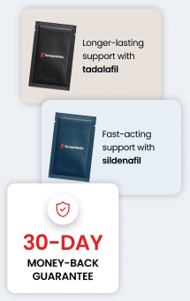 Tadalafil, Sildenafil, and 30-day money-back guarantee cards