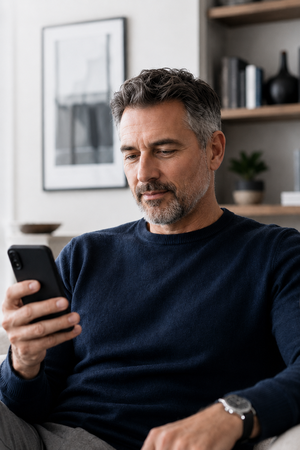 Man completing private care process on his phone