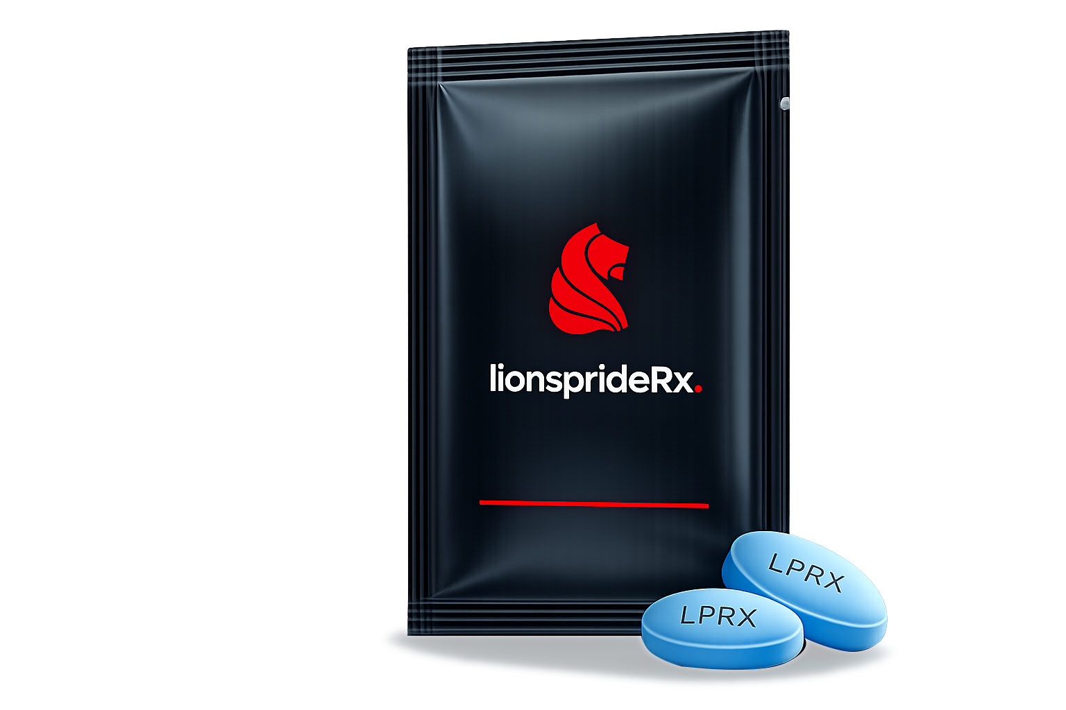 LionsPrideRx Sildenafil package with blue tablets