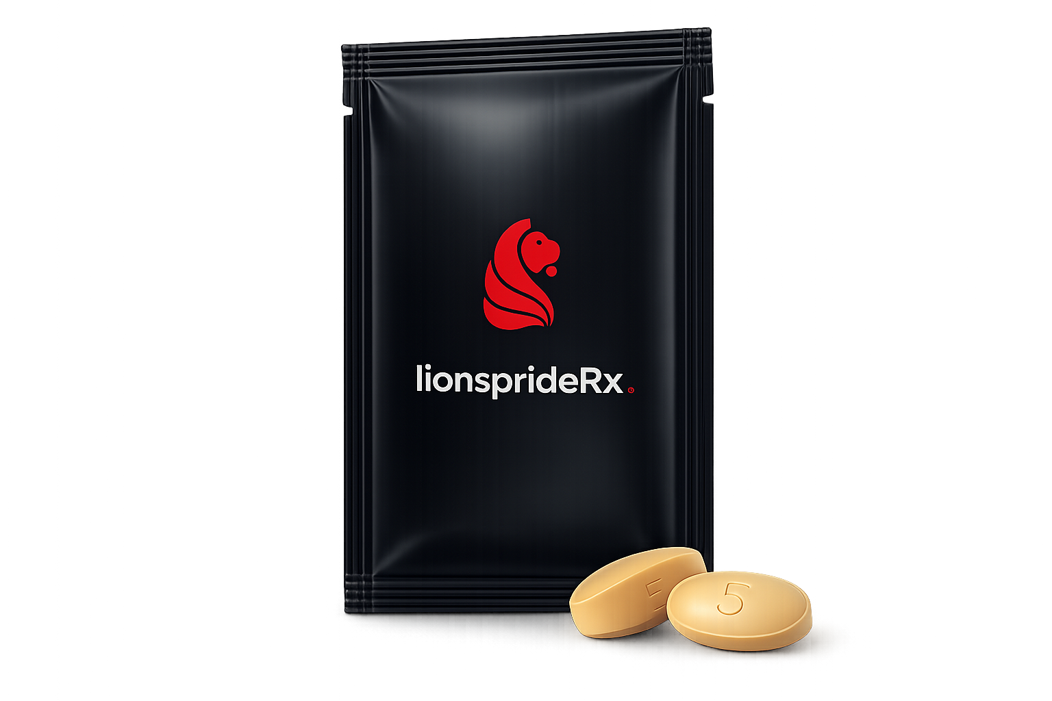 LionsPrideRx Tadalafil package with gold tablets